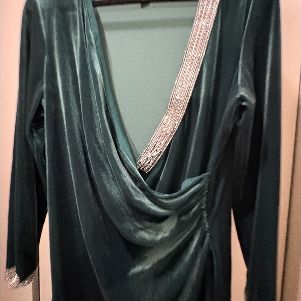 MSK Green Velvet Dress with Silver Accents - Picture 2 of 6